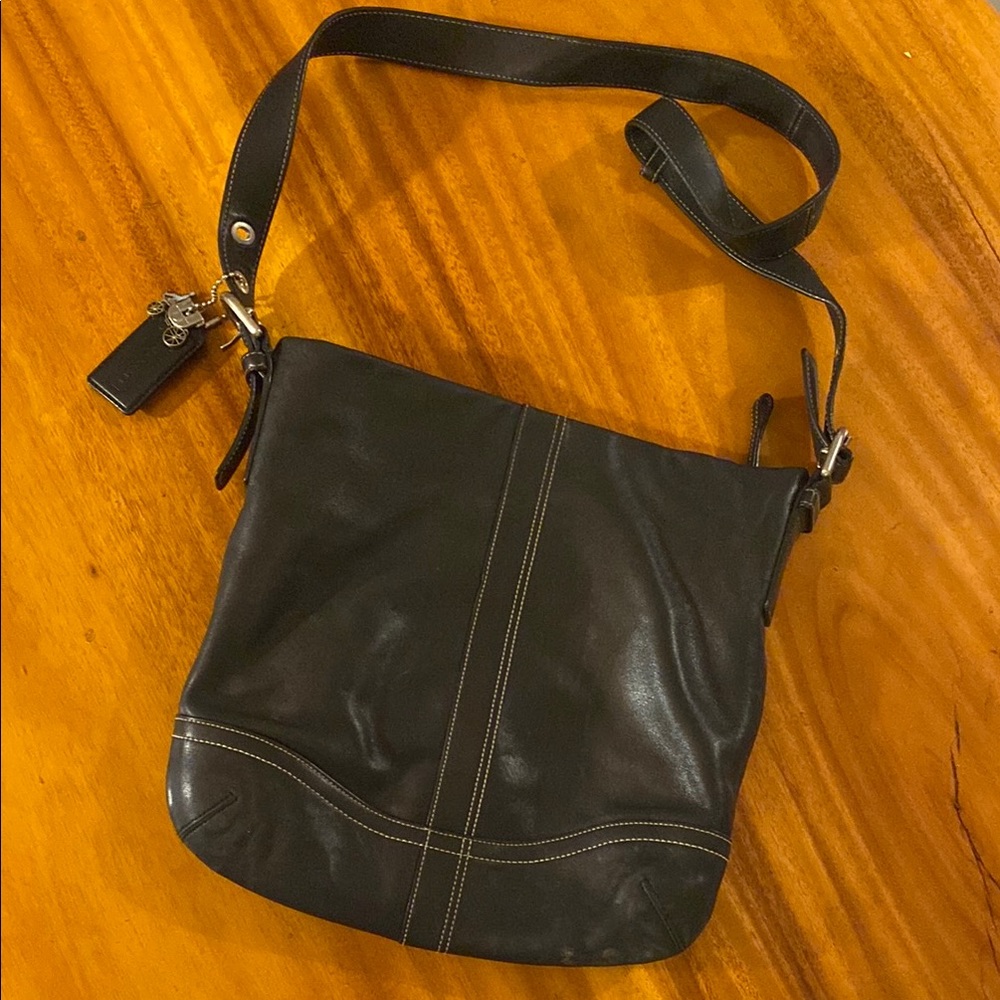Coach Black Messenger Bag with Adjustable Strap and Silver Hardware Pre Loved